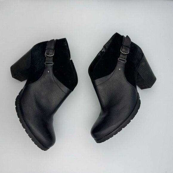 Clarks Womens Black Artisan Block Heel Zip Buckle Suede Leather Ankle Bootie 11M - Picture 1 of 8